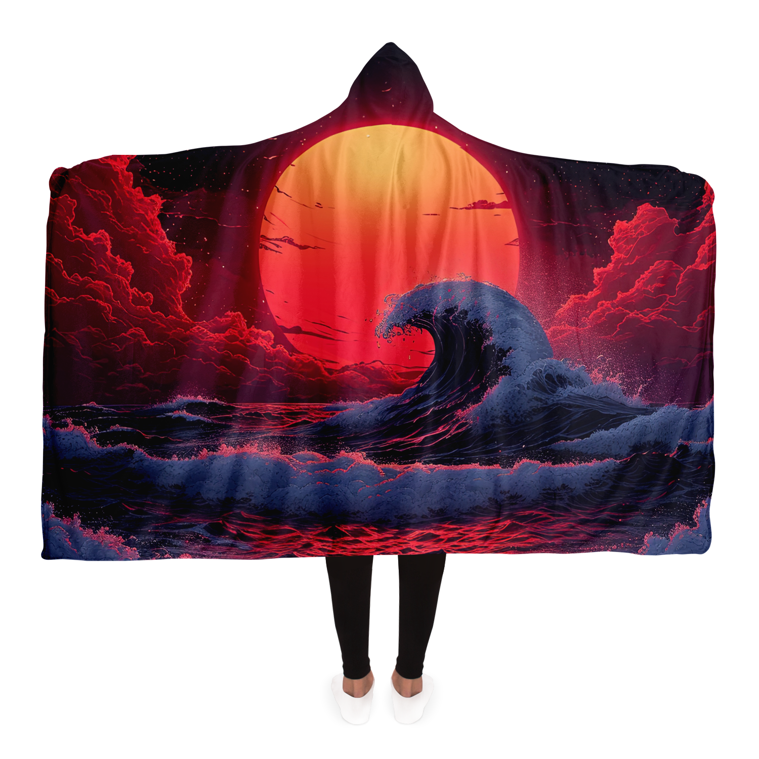 The Synthwave off Kanagawa Hooded Blanket