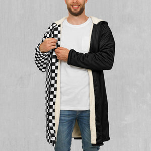 Checkerboard Zip Up Cloak (White Fur)