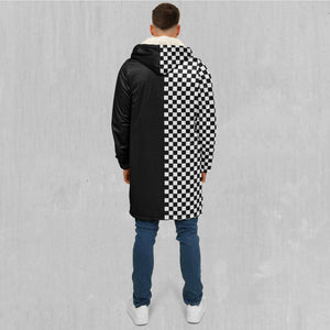 Checkerboard Zip Up Cloak (White Fur)