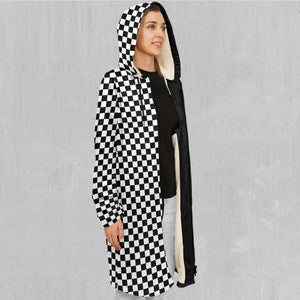 Checkerboard Zip Up Cloak (White Fur)
