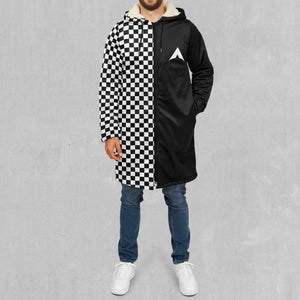 Checkerboard Zip Up Cloak (White Fur)
