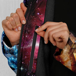 Galaxies Collide Zip Up Cloak (Black Fur)