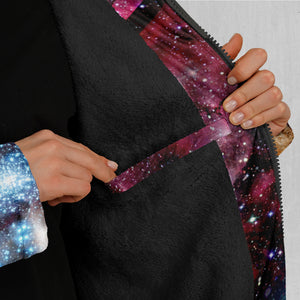 Galaxies Collide Zip Up Cloak (Black Fur)