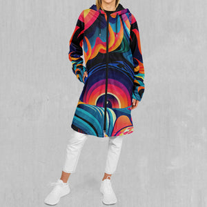 Psychedelic Vortex Zip Up Cloak (Black Fur)