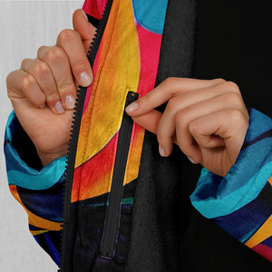 Psychedelic Vortex Zip Up Cloak (Black Fur)