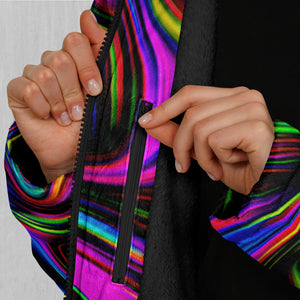 Psychedelic Waves Zip Up Cloak (Black Fur)