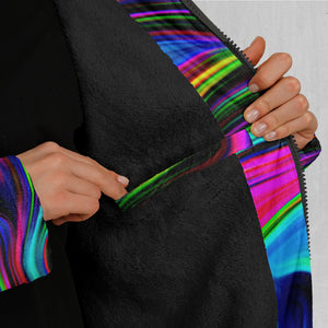 Psychedelic Waves Zip Up Cloak (Black Fur)