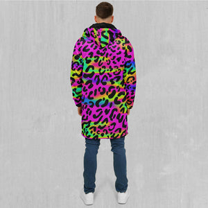 Rave Leopard Zip Up Cloak (Black Fur)