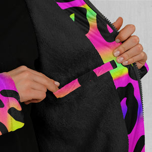 Rave Leopard Zip Up Cloak (Black Fur)