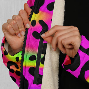 Rave Leopard Zip Up Cloak (White Fur)