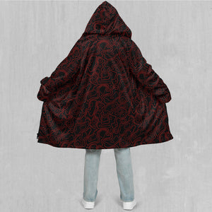 Red Topographic Zip Up Cloak (Black Fur)