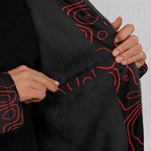 Red Topographic Zip Up Cloak (Black Fur)