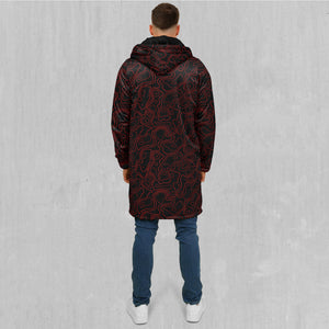 Red Topographic Zip Up Cloak (Black Fur)