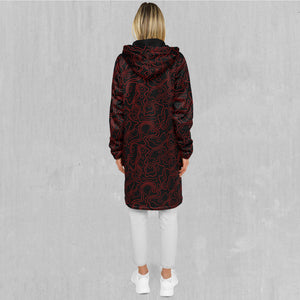 Red Topographic Zip Up Cloak (Black Fur)