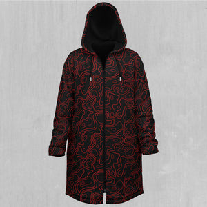 Red Topographic Zip Up Cloak (Black Fur)