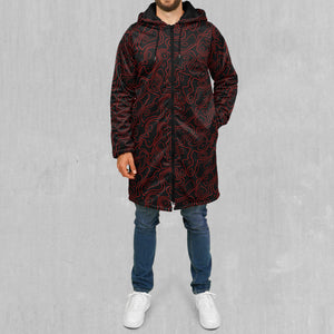 Red Topographic Zip Up Cloak (Black Fur)