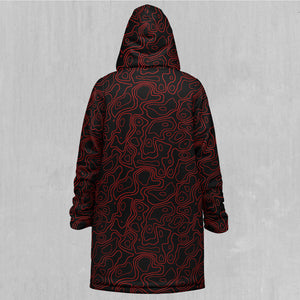 Red Topographic Zip Up Cloak (Black Fur)