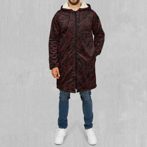 Red Topographic Zip Up Cloak (White Fur)