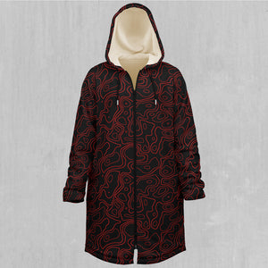 Red Topographic Zip Up Cloak (White Fur)