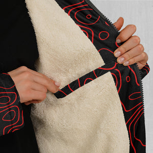 Red Topographic Zip Up Cloak (White Fur)