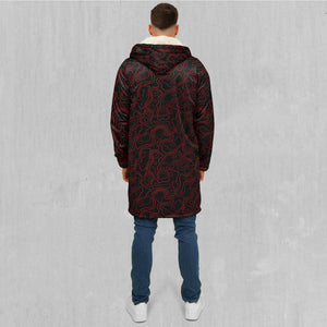 Red Topographic Zip Up Cloak (White Fur)