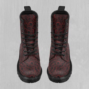 Red Topographic Women's Lace Up Boots