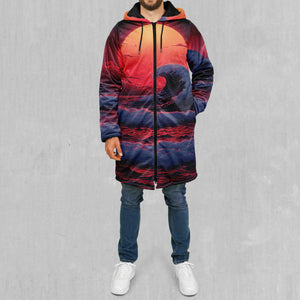 The Synthwave off Kanagawa Zip Up Cloak (Black Fur)