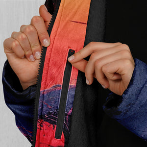 The Synthwave off Kanagawa Zip Up Cloak (Black Fur)