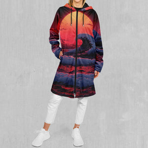 The Synthwave off Kanagawa Zip Up Cloak (Black Fur)