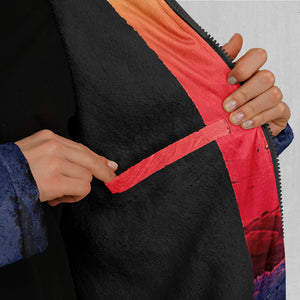 The Synthwave off Kanagawa Zip Up Cloak (Black Fur)