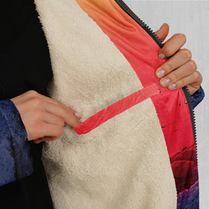 The Synthwave off Kanagawa Zip Up Cloak (White Fur)