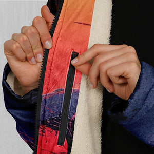 The Synthwave off Kanagawa Zip Up Cloak (White Fur)