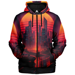 Neon Sunrise Sherpa Hoodie (Black Fur)