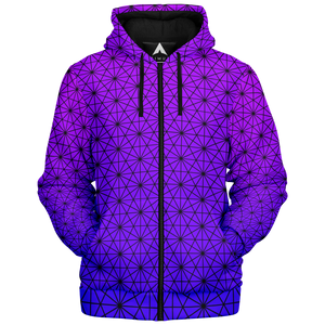 Star Net (Ultraviolet) Sherpa Hoodie (Black Fur) - Festival Clothing, Rave Outfits, EDM Gear