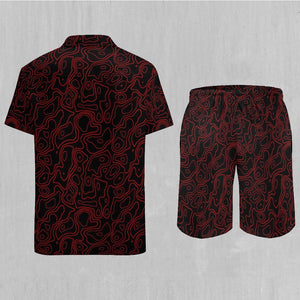 Red Topographic Men's Beach Set