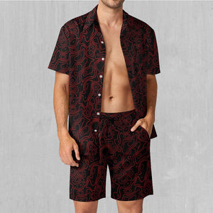 Red Topographic Men's Beach Set
