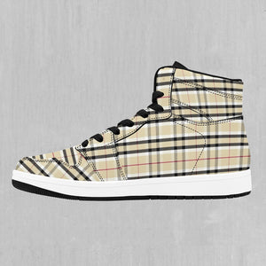 Beige Plaid High Top Sneakers