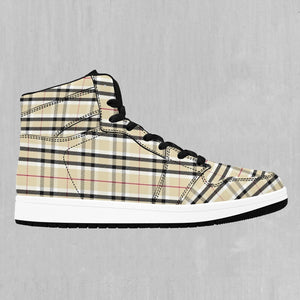 Beige Plaid High Top Sneakers