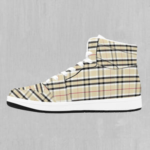 Beige Plaid High Top Sneakers