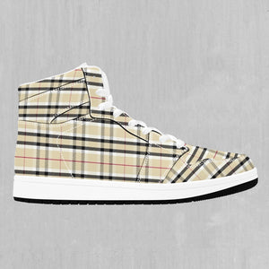 Beige Plaid High Top Sneakers