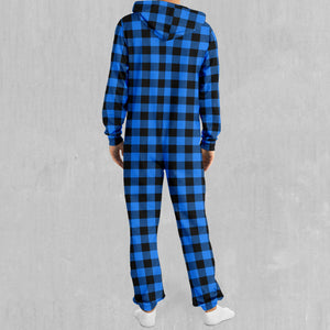 Blue Checkered Plaid Jumpsuit