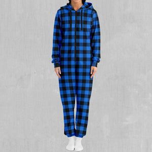 Blue Checkered Plaid Jumpsuit