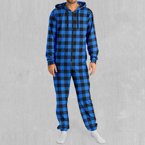 Blue Checkered Plaid Jumpsuit