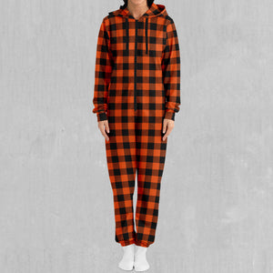 Orange Checkered Plaid Jumpsuit