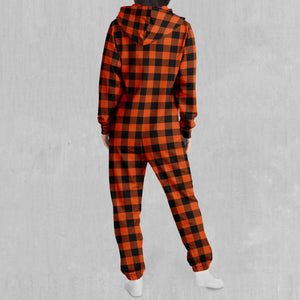 Orange Checkered Plaid Jumpsuit