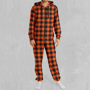 Orange Checkered Plaid Jumpsuit
