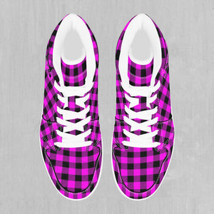 Pink Checkered Plaid High Top Sneakers