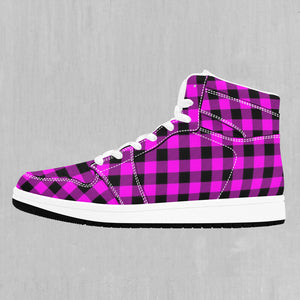 Pink Checkered Plaid High Top Sneakers