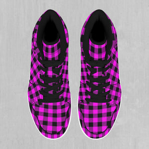 Pink Checkered Plaid High Top Sneakers