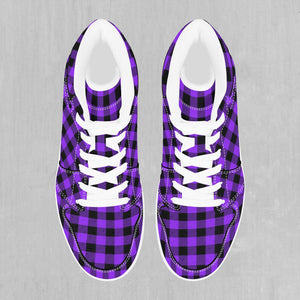 Purple Checkered Plaid High Top Sneakers